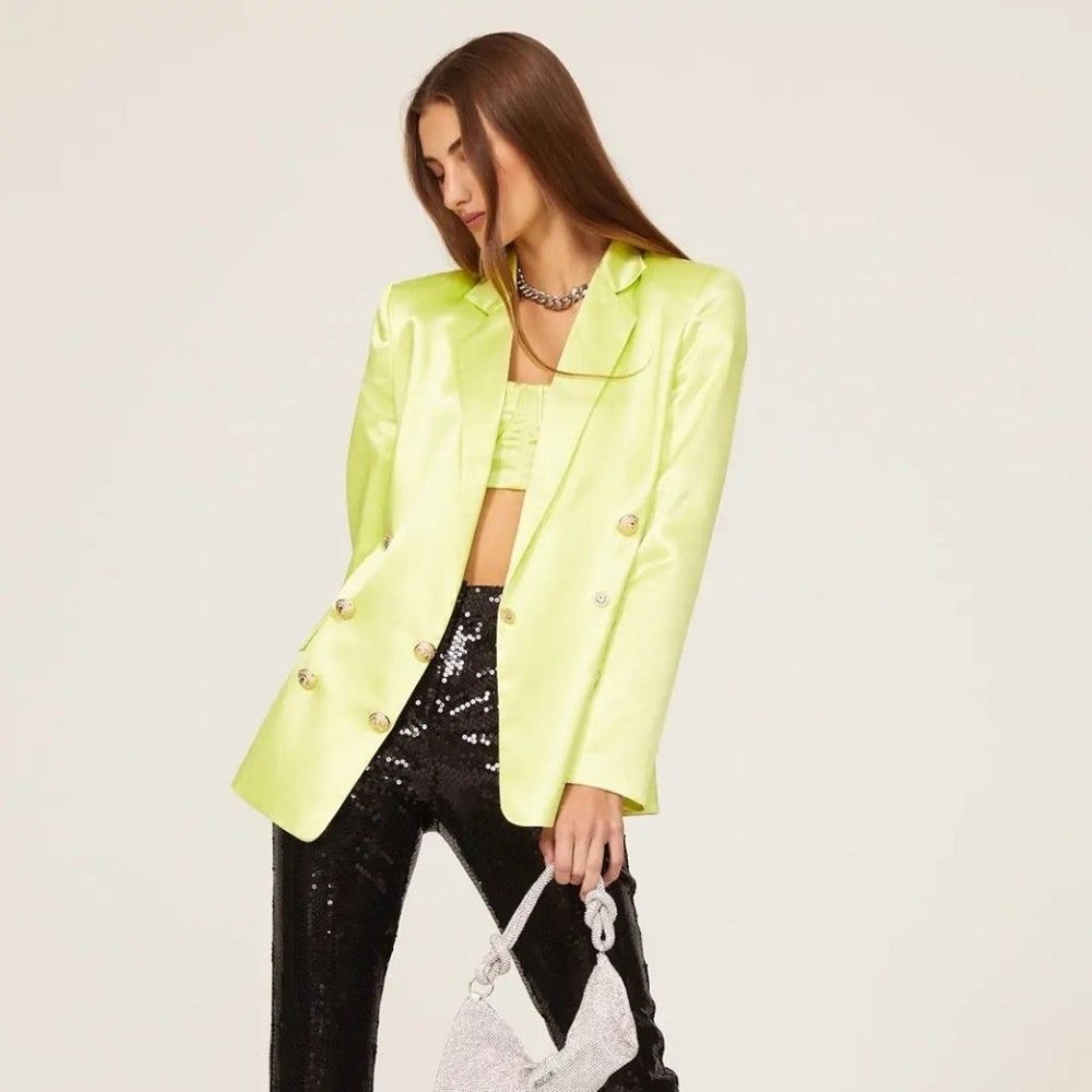 Bronx and Banco capri lime green satin blazer double breasted silky 0 2 xs small